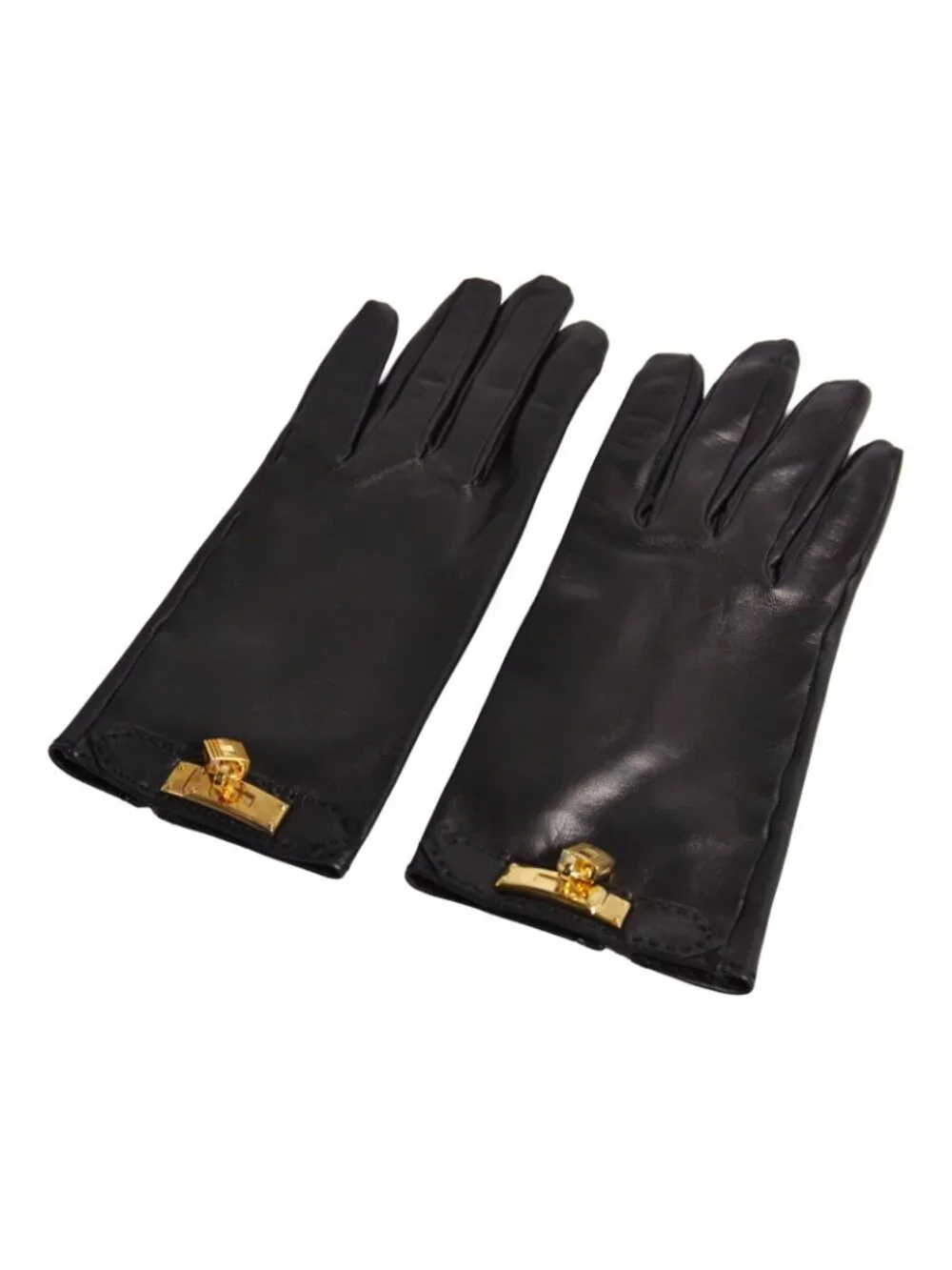 Hermes Gloves Kelly 6.5 Lambskin Black